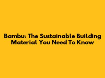 Bambu: The Sustainable Building Material You Need To Know