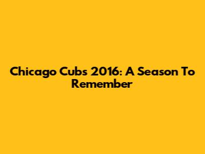 Chicago Cubs 2016: A Season To Remember