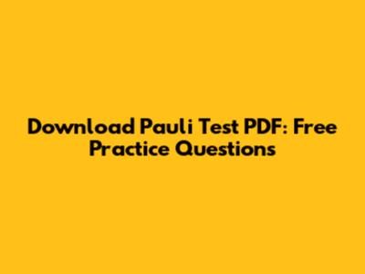 Download Pauli Test PDF: Free Practice Questions