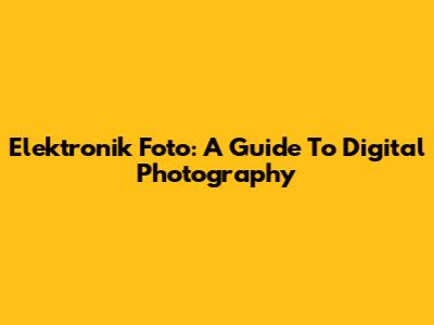 Elektronik Foto: A Guide To Digital Photography