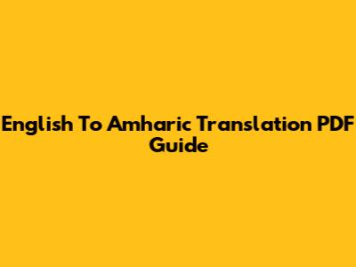 English To Amharic Translation PDF Guide