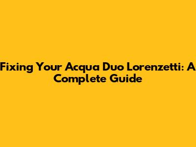 Fixing Your Acqua Duo Lorenzetti: A Complete Guide
