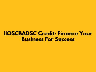 IIOSCBADSC Credit: Finance Your Business For Success