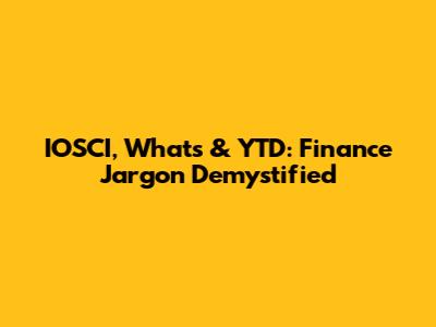 IOSCI, What's & YTD: Finance Jargon Demystified