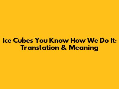 Ice Cube's 'You Know How We Do It': Translation & Meaning