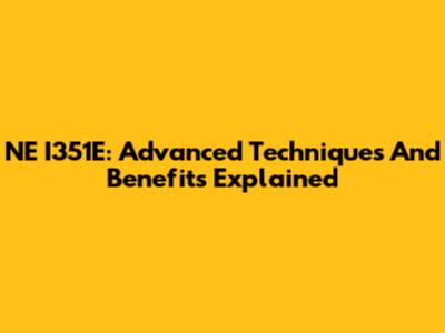 NE I351E: Advanced Techniques And Benefits Explained