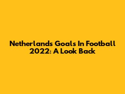 Netherlands' Goals In Football 2022: A Look Back