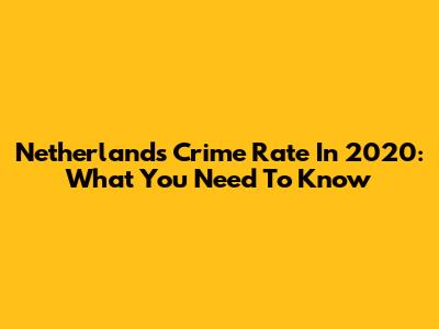 Netherlands Crime Rate In 2020: What You Need To Know
