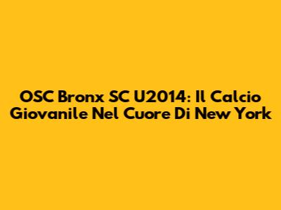 OSC Bronx SC U2014: Il Calcio Giovanile Nel Cuore Di New York