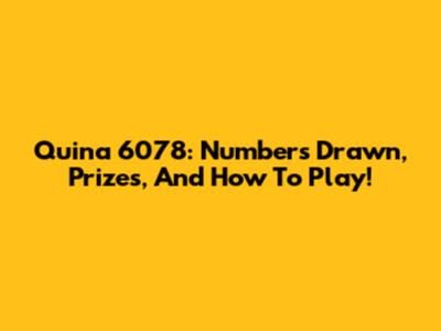 Quina 6078: Numbers Drawn, Prizes, And How To Play!