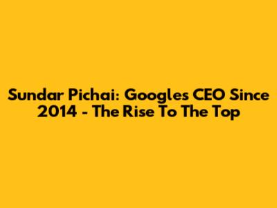 Sundar Pichai: Google's CEO Since 2014 - The Rise To The Top