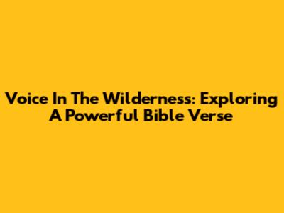 Voice In The Wilderness: Exploring A Powerful Bible Verse